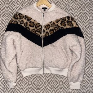 Express Leopard Print Chevron Sherpa Zip Up